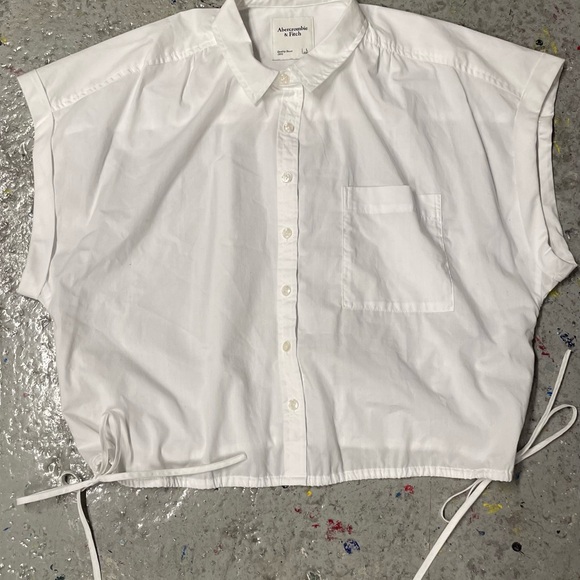 Abercrombie & Fitch Tops - Abercrombie & Fitch White Cropped Button-Up Shirt with Drawstring Hem